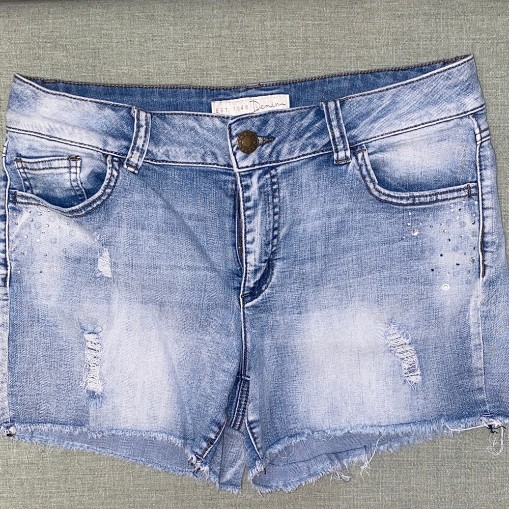 Denim Blue Distressed Shorts